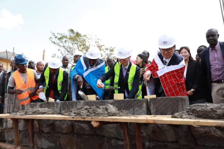 Shelter foundations under construction after an emergency response
